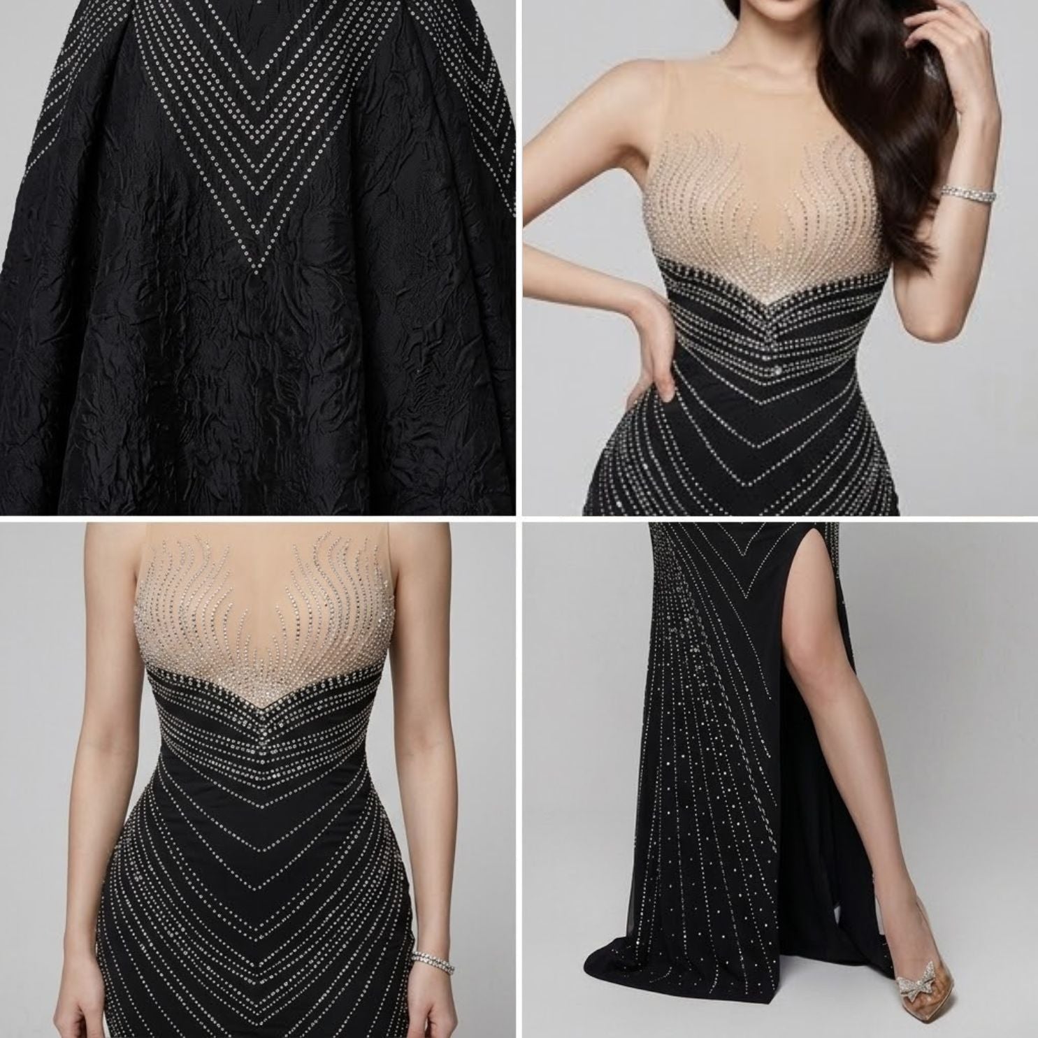 Glamorous Rhinestone Mesh Patchwork Mermaid Banquet Dress