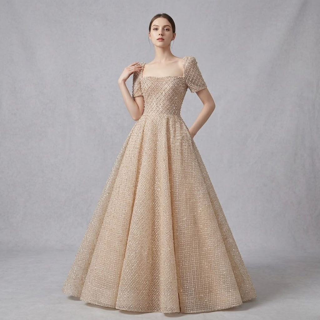 Sequin & Beaded Off‑the‑Shoulder Evening Dress