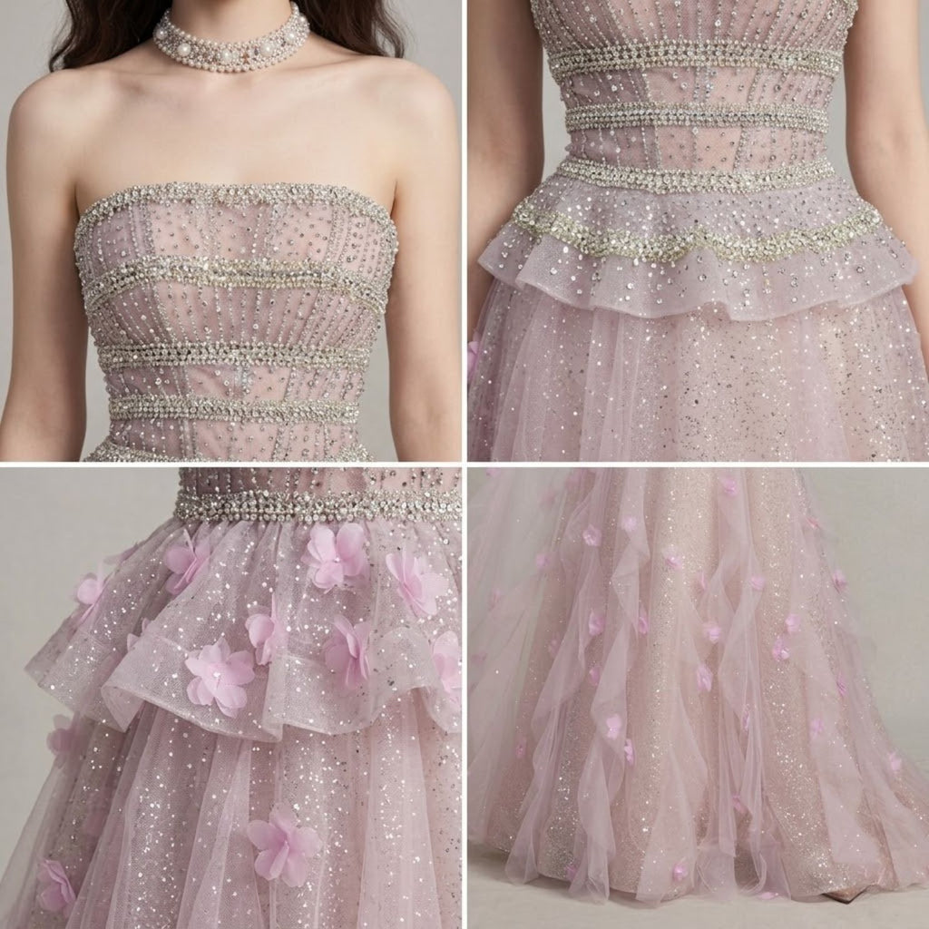 Strapless Beaded & Sequin Evening Dress