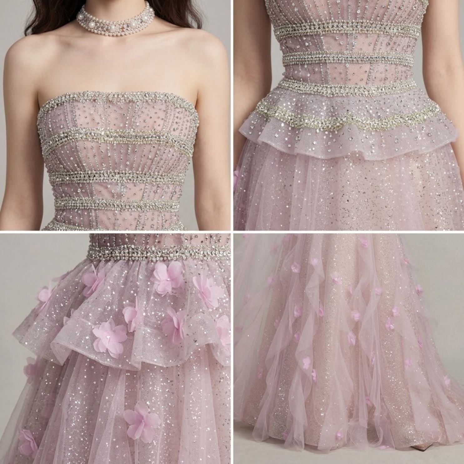 Strapless Beaded & Sequin Evening Dress
