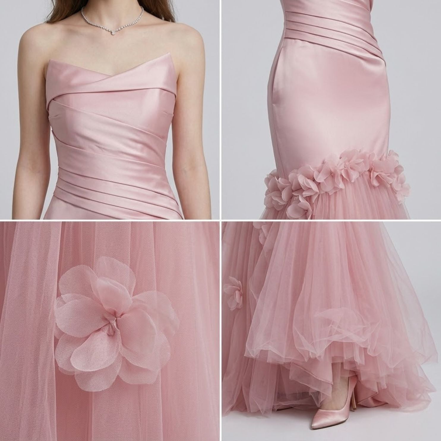 Bandeau Handcrafted-Flower Mermaid Evening Dress