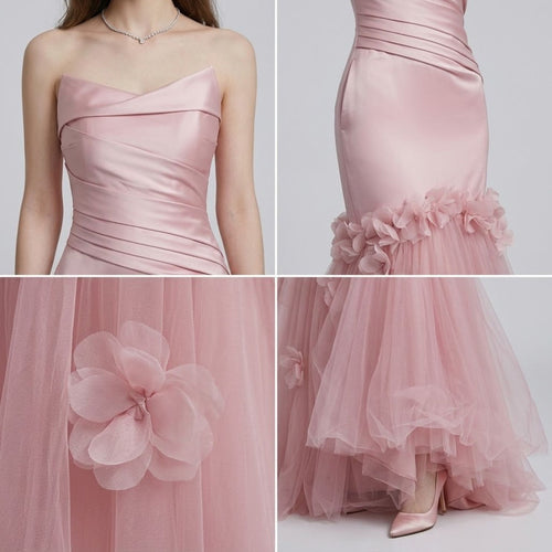 Bandeau Handcrafted-Flower Mermaid Evening Dress