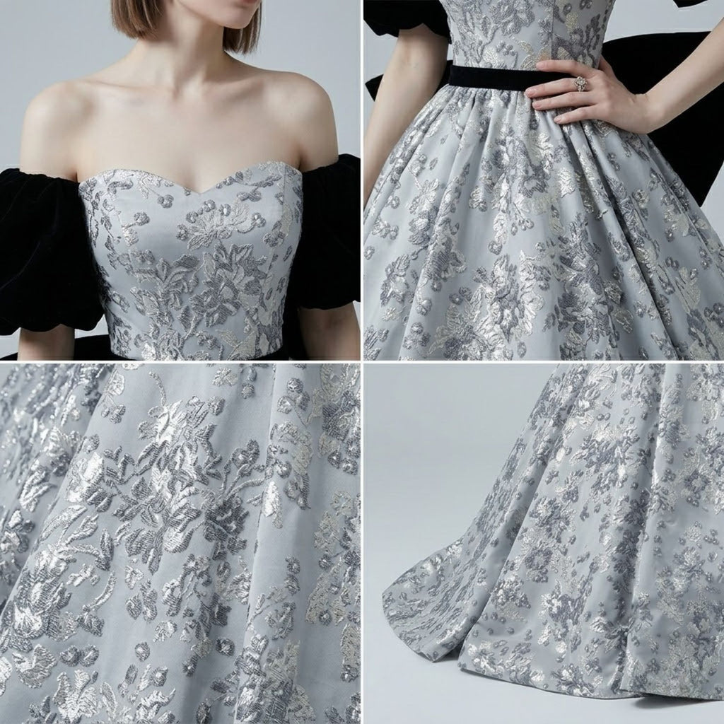 Floral Brocade Off-the-Shoulder Prom Dress
