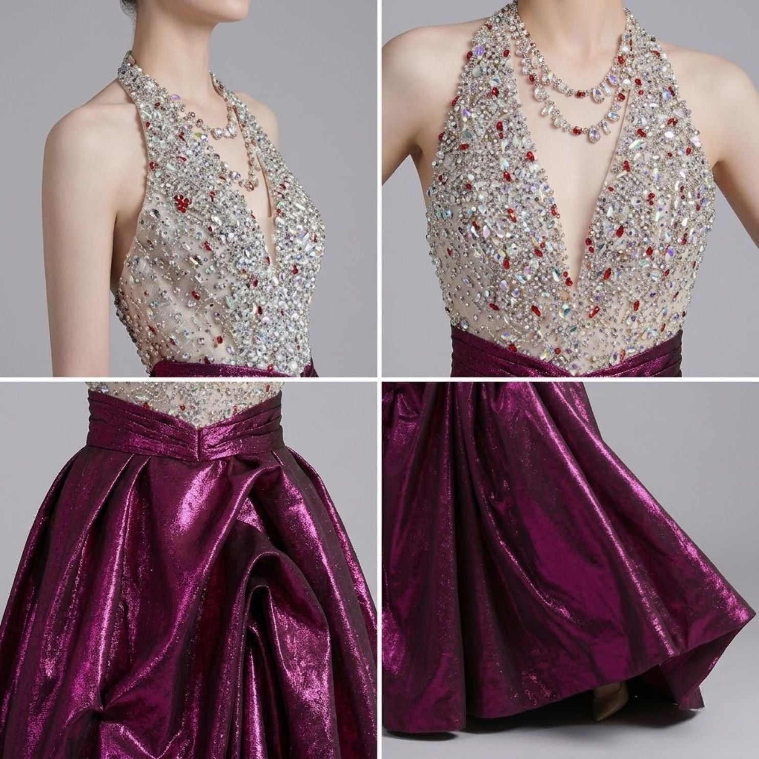 Heavyweight Beaded Halter Neck Party Dress