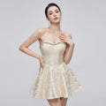 Heavily Embellished Strapless Jacquard Short Dress