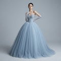 Crystal Embellished Strapless Tulle Evening Dress