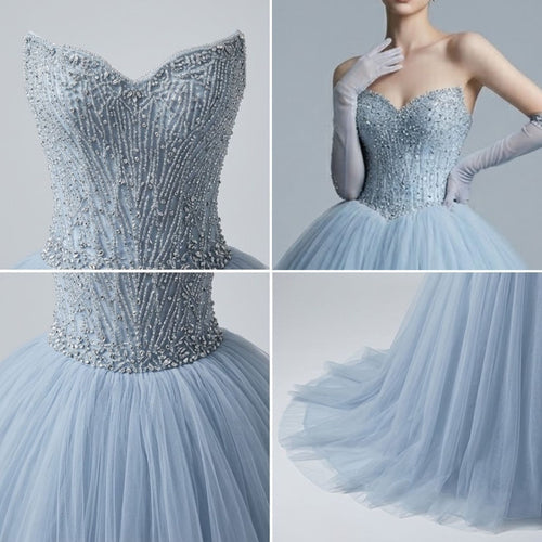 Crystal Embellished Strapless Tulle Evening Dress