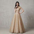 Scalloped Hem Embroidered High-Neck Evening Dress