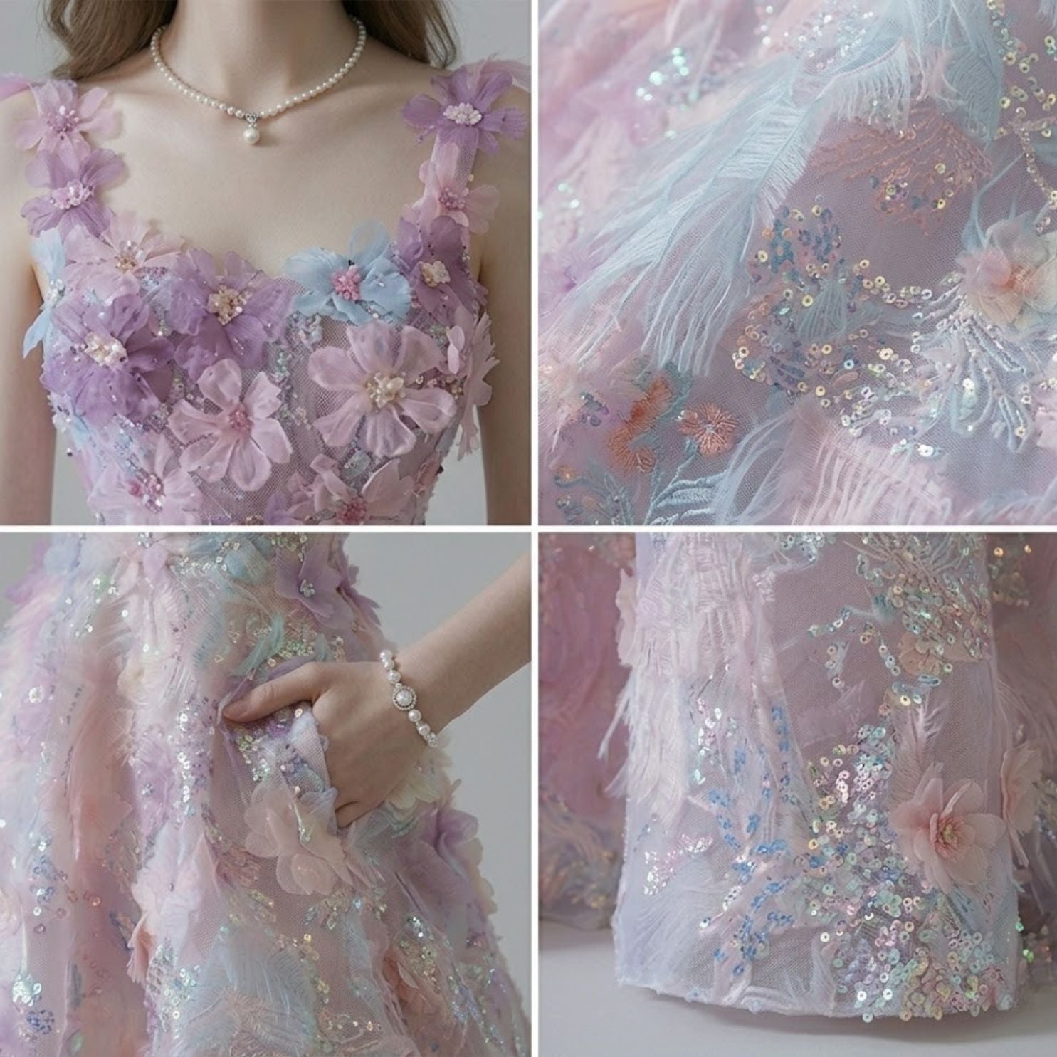 3D Floral Appliqué Camisole Party Dress