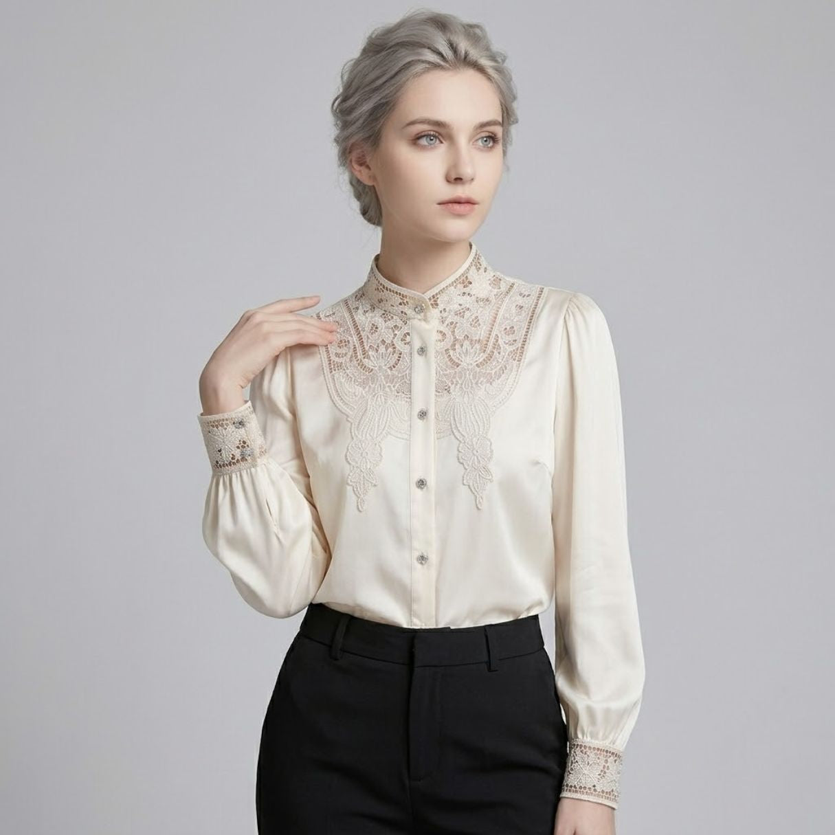 Vintage Embroidered Silk Blouse