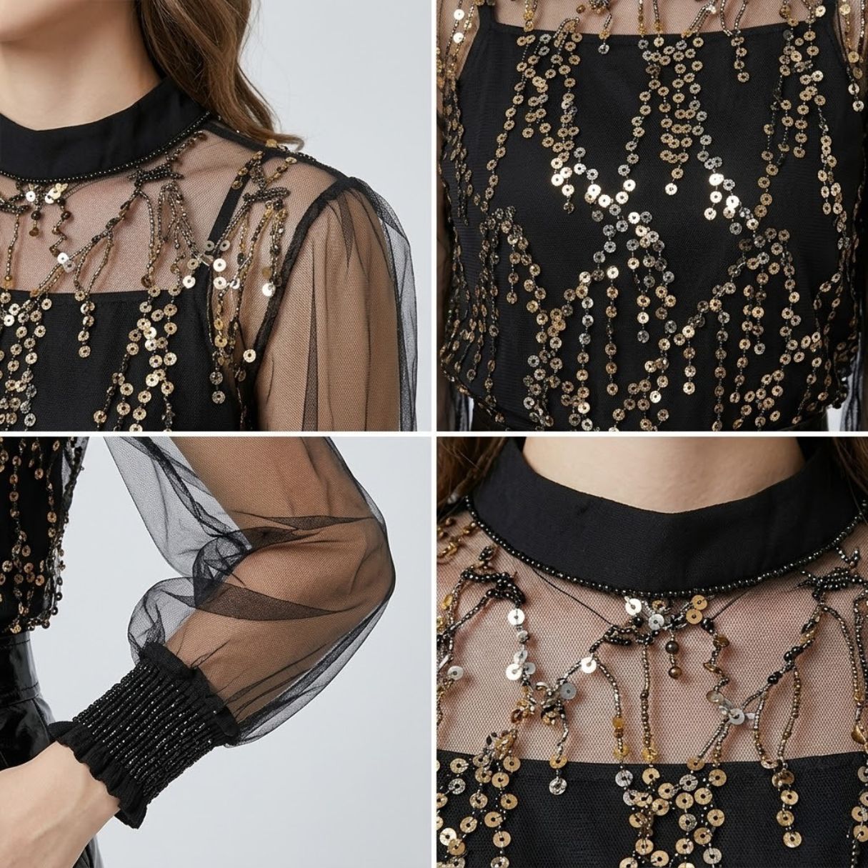Sequin Tassel Mesh Top & Camisole Set