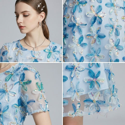 3D Sequin Floral Appliqué Dress