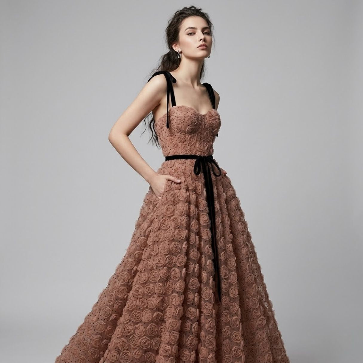 3D Rosette Texture Camisole Dress