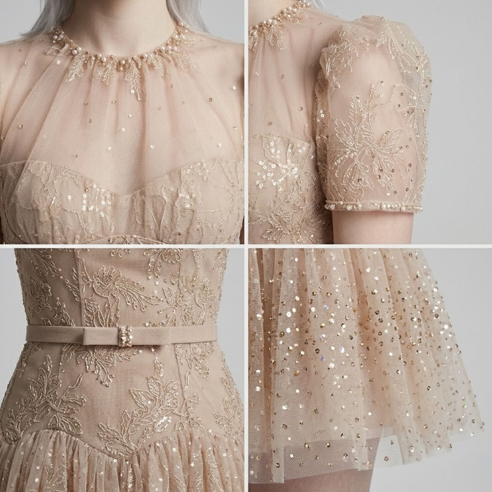 uff Sleeve Lace Embroidered Dress