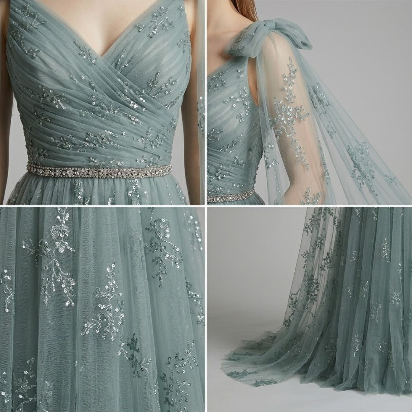 Embellished Cape Sleeves Tulle Evening Dress（Customized Models）