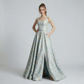 Square Neck Floral Jacquard  Evening Dress （Customized models）