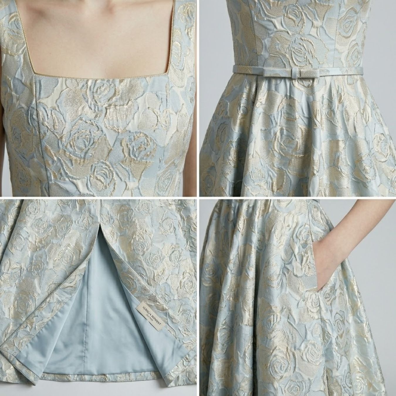 Square Neck Floral Jacquard  Evening Dress （Customized models）