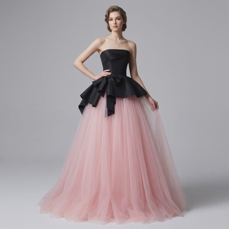 Black & Pink Strapless Ball Dress