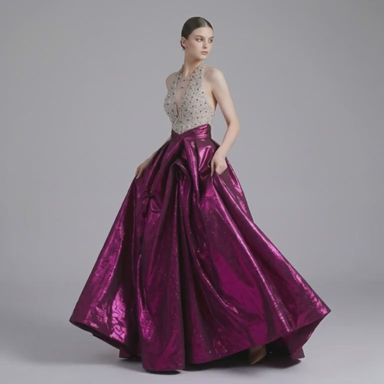 Heavyweight Beaded Halter Neck Party Dress