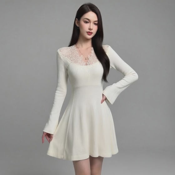 Water-Soluble Lace Spliced Knit Dress