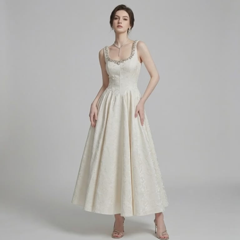 Heavily Beaded Strappy Evening Dress