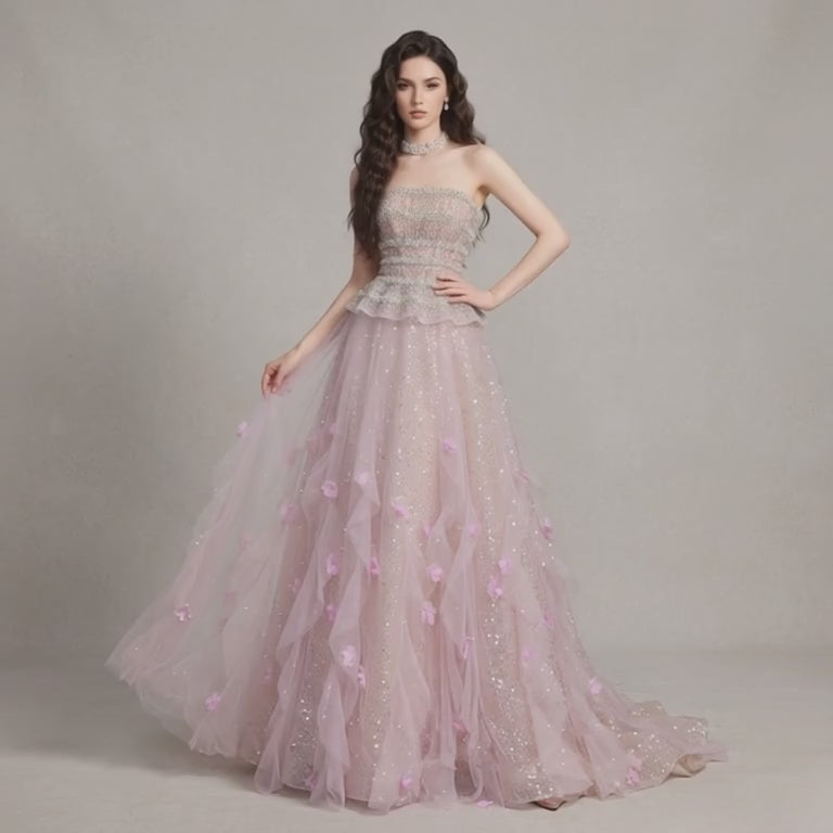 Strapless Beaded & Sequin Evening Dress