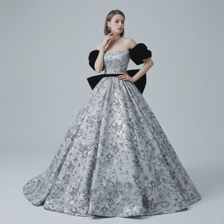 Floral Brocade Off-the-Shoulder Prom Dress