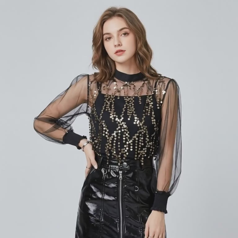 Sequin Tassel Mesh Top & Camisole Set