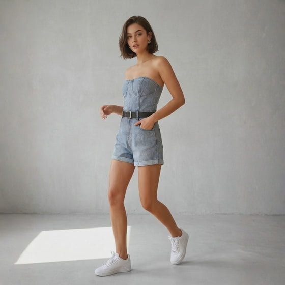Rhinestone High Waist Strapless Jumpsuit