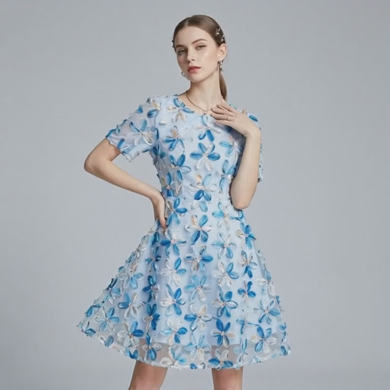 3D Sequin Floral Appliqué Dress