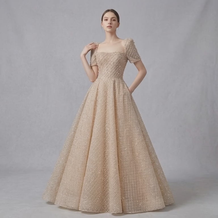 Sequin & Beaded Off‑the‑Shoulder Evening Dress