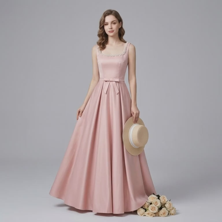 Heavy‑Embellished Square‑Neck Diamond‑Trim Dress