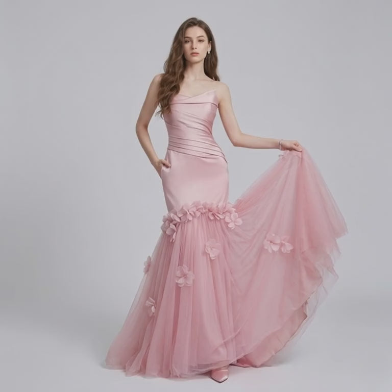 Bandeau Handcrafted-Flower Mermaid Evening Dress