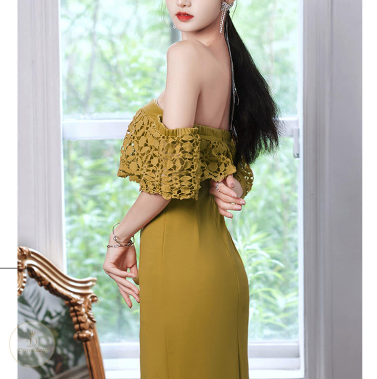 #7461 ONE SHOULDER HOLLOW EVENING DRESS