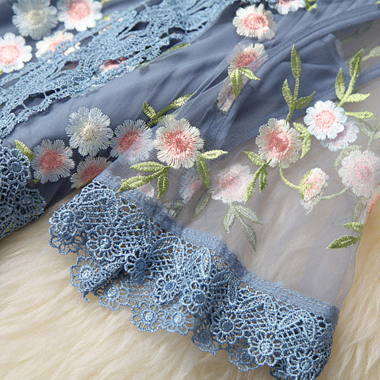 #5145 Hollow mesh embroidery stitching dress
