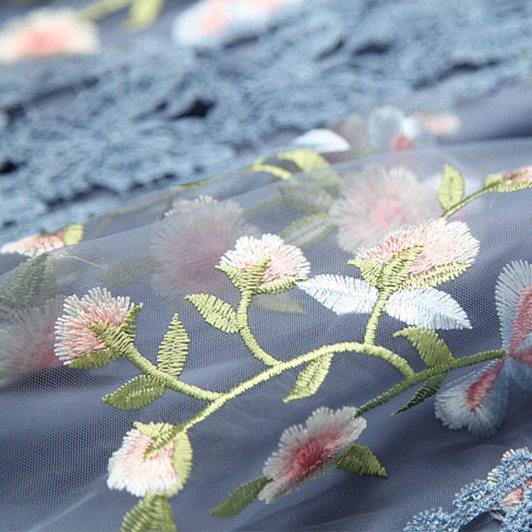 #5145 Hollow mesh embroidery stitching dress