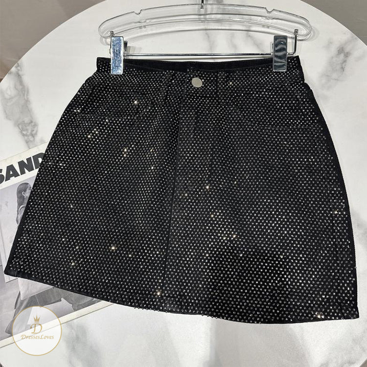 #C1014 Hot diamond heavy industry washed denim skirt