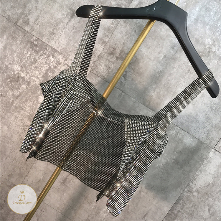 #C1015 Chain rhinestone design with strap diamond vest